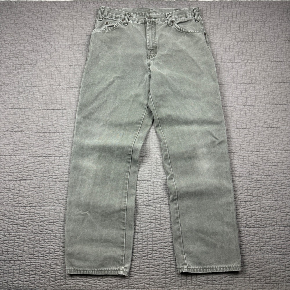 Dickies Mens 33x32 (32x31) Relaxed Fit Carpenter Pants Green Canvas Workwear - Picture 4 of 11